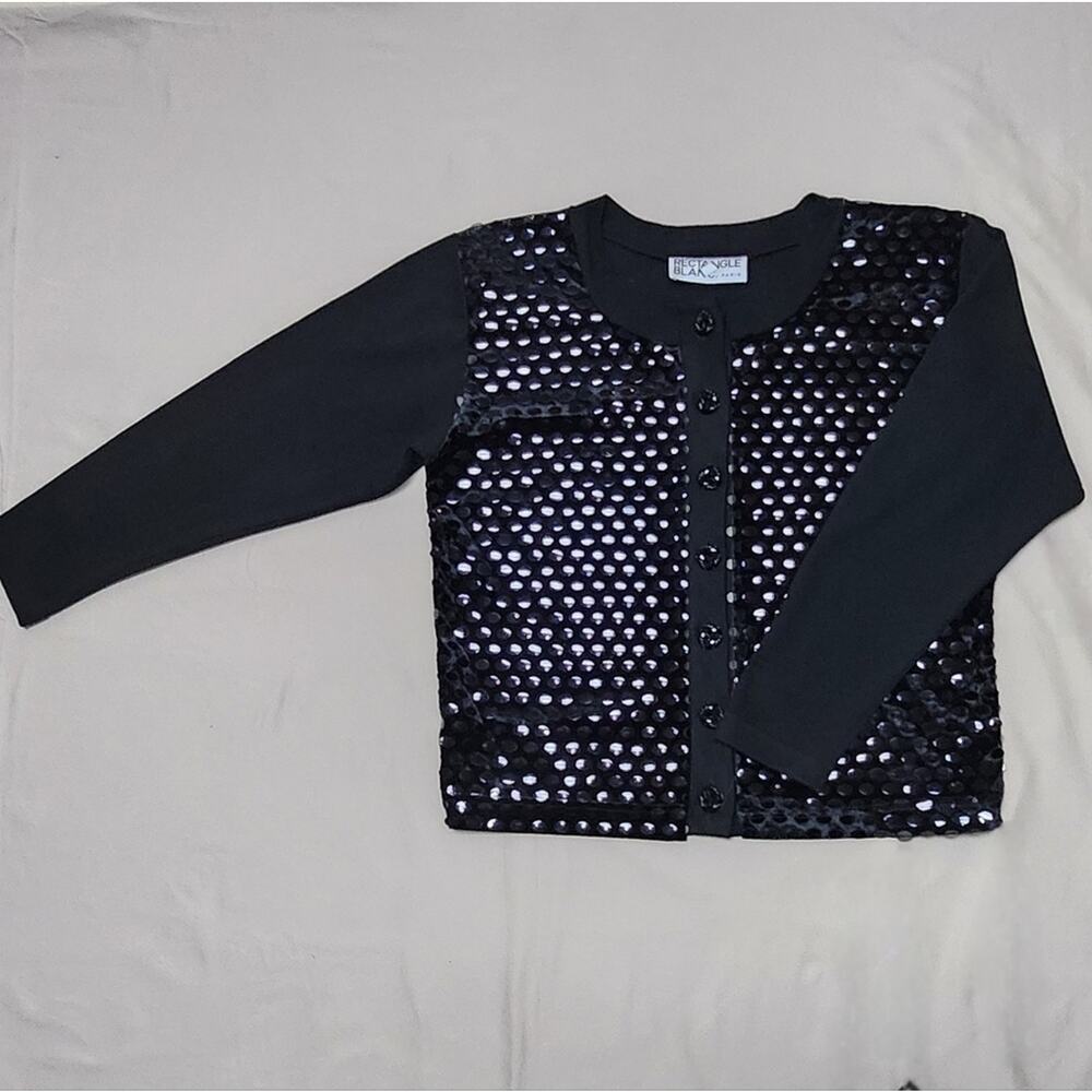 Rectangle Blanc Paris Vintage Black Cardigan Velvet Sequin Sweater Medium - Picture 7 of 12